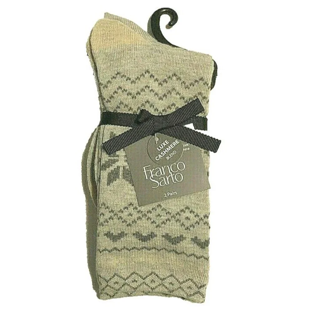 Franco Sarto Cashmere Silk Blend Ladies Ankle Socks Fair Isle 2 Pair